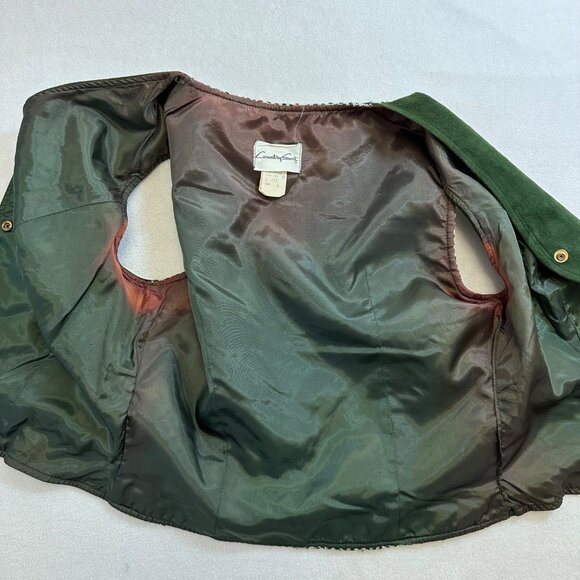 Country Set Vtg Suede Tweed Leather Vest Size 9 Green 60s 70s Festival Western - Picture 8 of 16